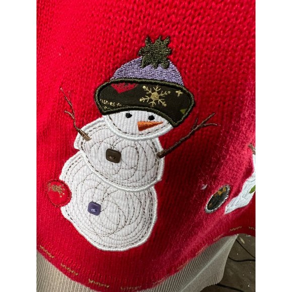 Christopher & Banks Snowman Zip Sweater Vest XL Red Snowman Cotton Ramie Blend - Picture 14 of 16